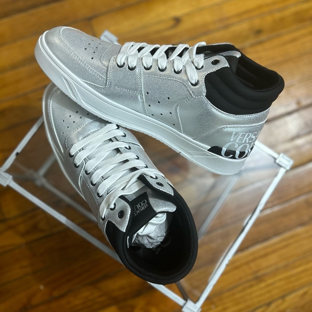 Men’s Versace Jeans Couture Starlight High-Top Sneakers Silver and Black